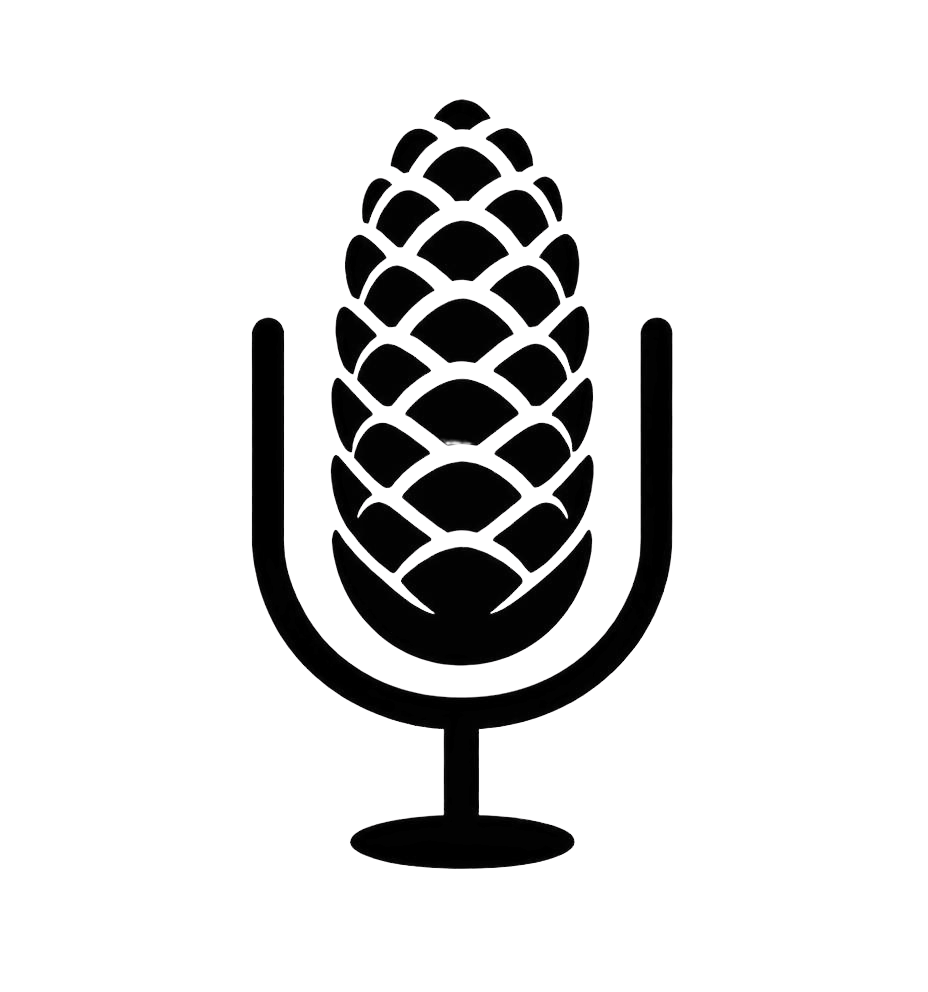 Remove the white background from this pinecone microphone logo image, leaving only the black icon on a transparent background.